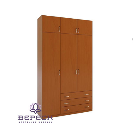 Шкаф Зодиак 3.3+А Шкаф Зодиак 3.3+АШкафы<br>Размер: 1200х2400х520<br><br>Материалы: ЛДСП (16 мм) высшей категории от производителя Kronospan, кромка ABS<br>Полный размер: 1200х2400х520<br>Доступны другие размеры: Возможно увеличение габаритов ШхВхГ за каждые 10 см. 300 руб., уменьшение на стоимость не влияет<br>Комплектация: Платье/Белье<br>Примечание: При глубине шкафа менее 60 см - устанавливается выдвижная штанга<br>Изготовление и доставка: 8-15 дней<br>Условия доставки: Бесплатная по Москве до подъезда<br>Условие оплаты: Оплата наличными при получении товара<br>Подъем на грузовом лифте: 500 руб.<br>Подъем без лифта: 250 руб./этаж, если только на первый этаж - 500 руб<br>Сборка: 10% от стоимости изделия, при сложной сборке (ниша, зазор до стены/потолка менее 10 см) 15% от стоимости изделия, осуществляется в течение 1-2 дней после доставки. Выезд сборщика за МКАД 30 руб./км<br>Гарантия: 18 месяцев<br>Производство: Россия<br>Производитель: Вереск