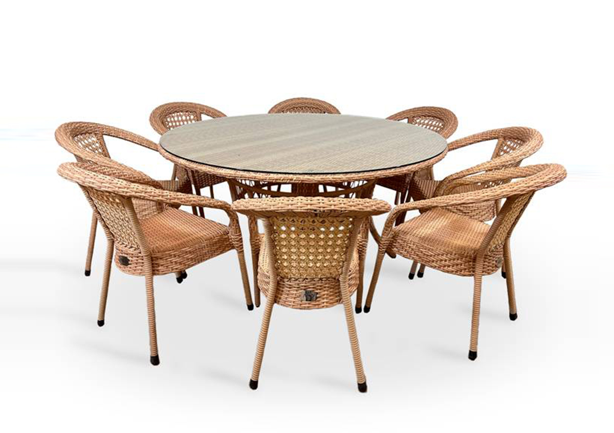 Комплект мебели DECO 8 с круглым столом, светло-коричневый барный стул из роупа марсель серо коричневый