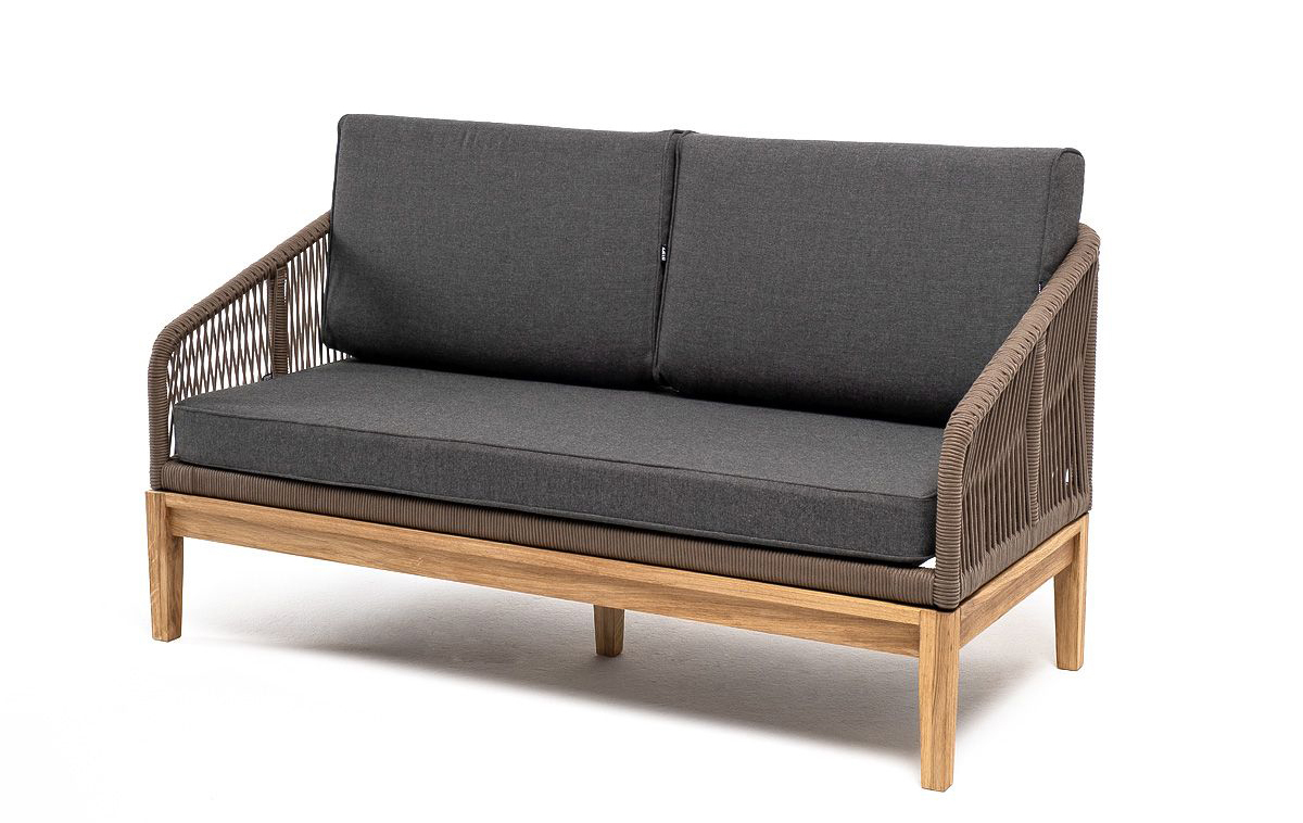 Плетеный 2-местный диван из дуба Канны серо-коричневый барный стул из роупа марсель серо коричневый