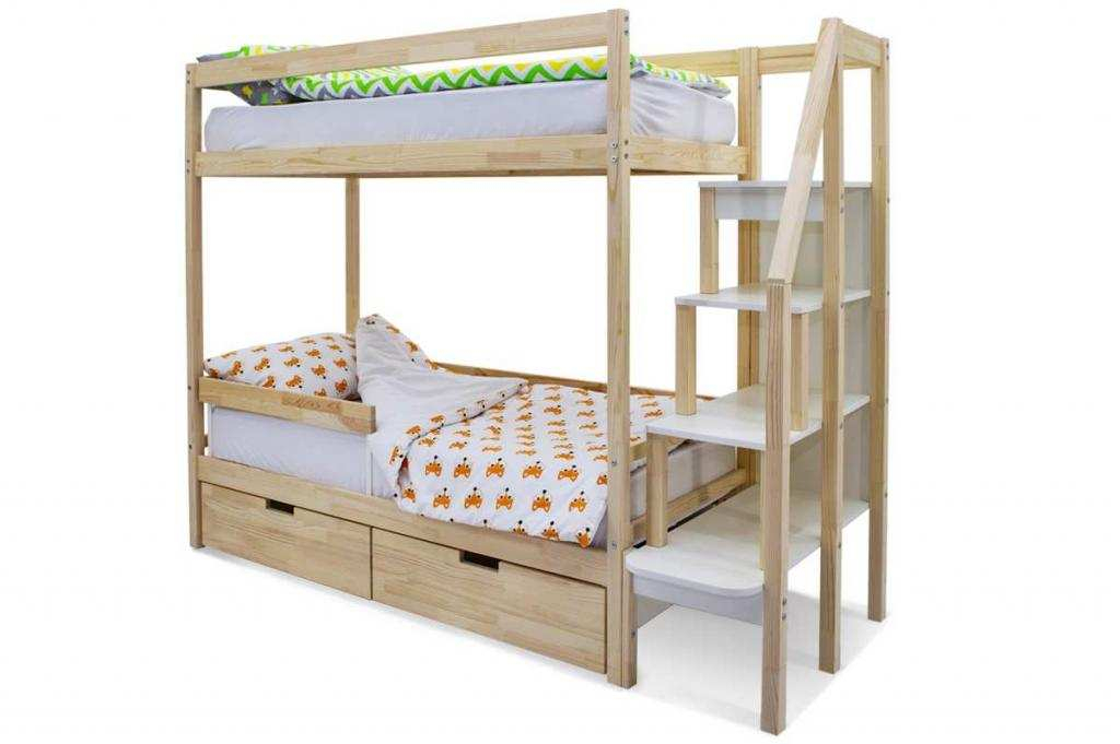 Детская двухярусная кровать Бельмарко Svogen натура с бортиком и ящиками детская кровать домик мягкая бельмарко svogen