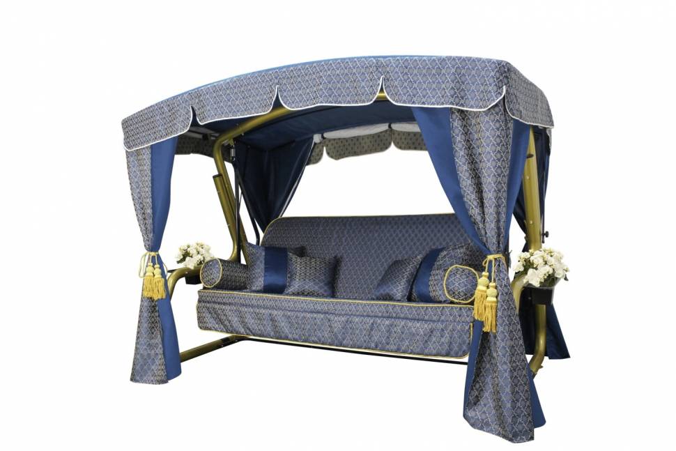 Качели садовые Княгиня, четырехместные, синий мягкая интерьерная кровать стефани 1400 бп м ткань синий