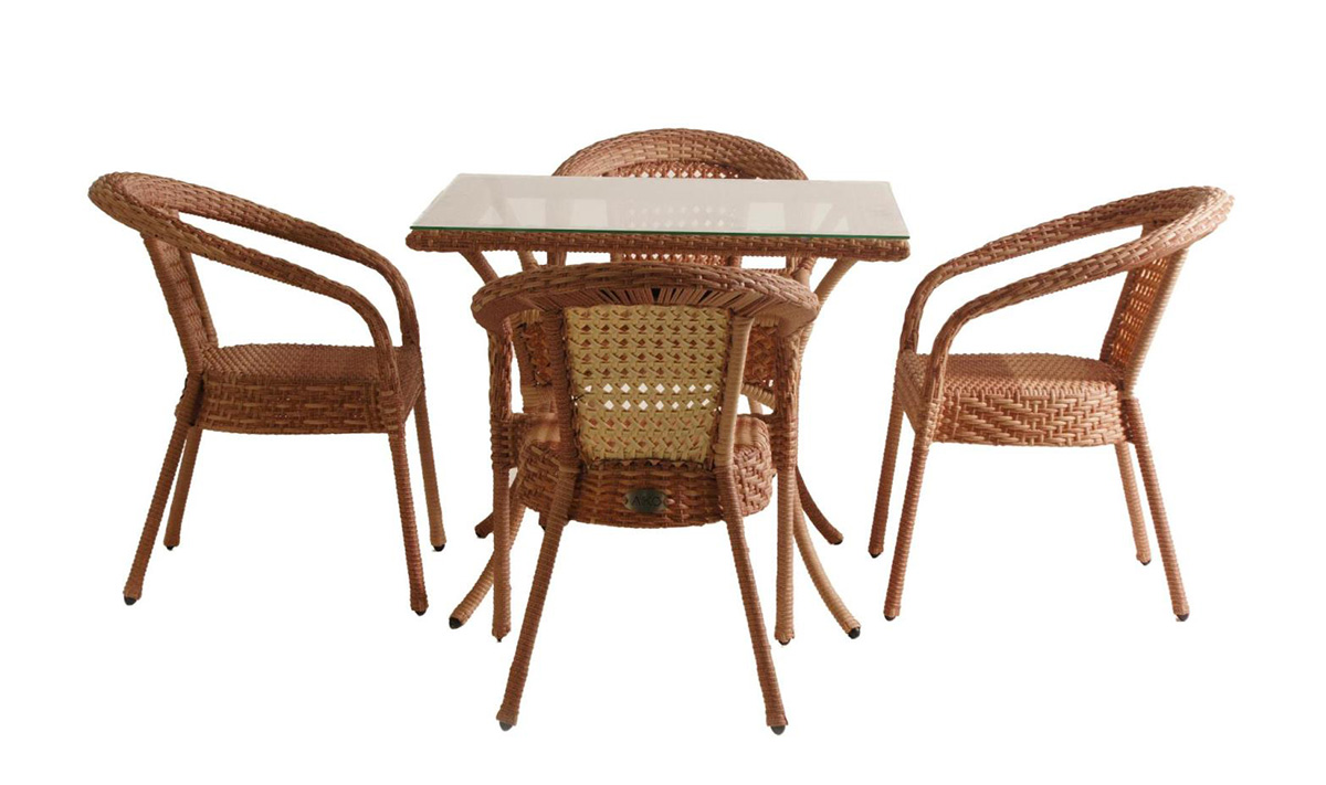 Комплект DECO 4 с квадратным столом, светло-коричневый комплект из искусственного ротанга сардиния