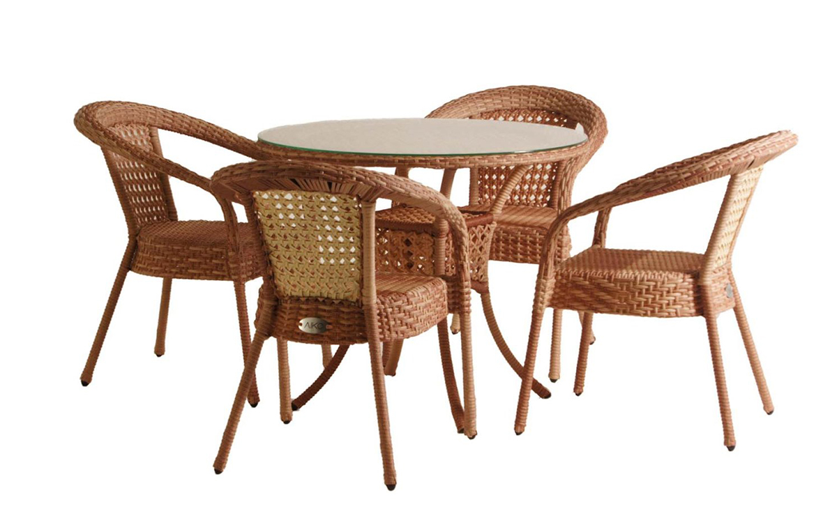 Комплект DECO 4 с круглым столом светло-коричневый обеденный комплект бергамо из искусственного ротанга