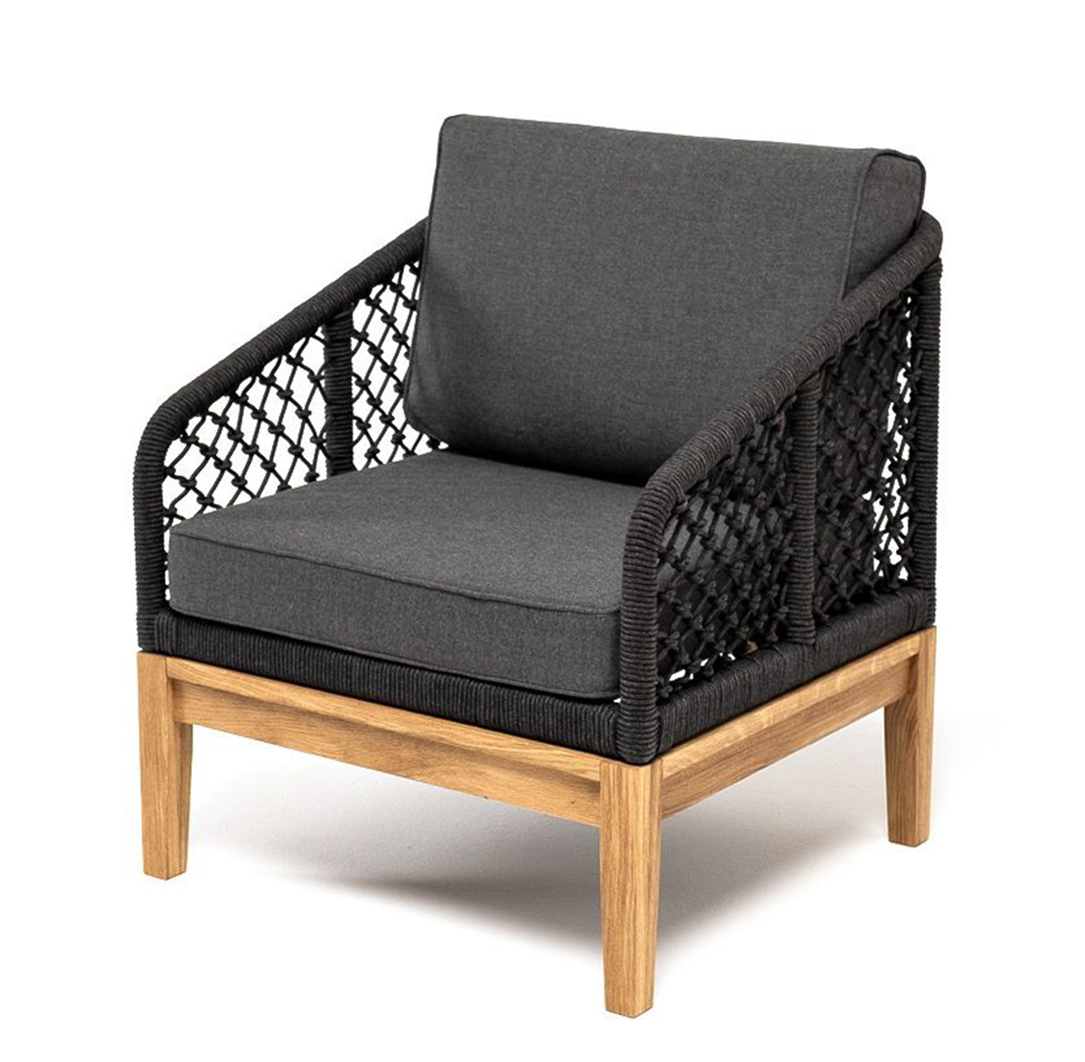 Кресло из роупа узелкового плетения Канны из дуба, темно-серое кресло канны темно серое