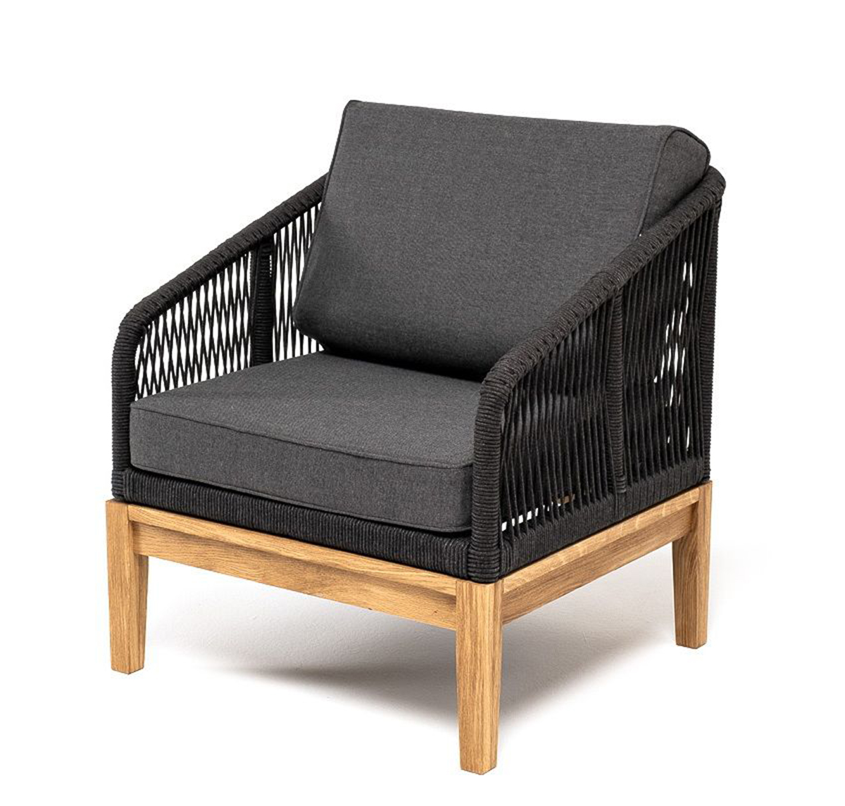 Кресло плетеное из роупа Канны дуб, темно-серое кресло плетеное из роупа канны темно серый ткань savana grafit