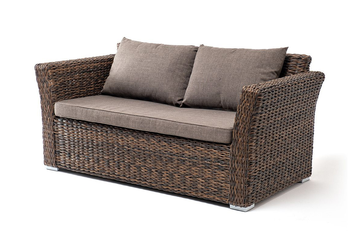 Двухместный диван из искусственного ротанга Капучино гиацинт коричневый диван угловой марсель велюр серый угол левый