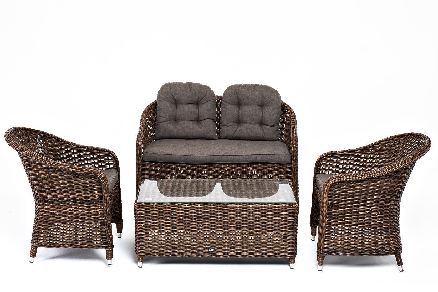 Лаунж-зона из искусственного ротанга Равенна, коричневая плетеное кресло равенна коричневое с белой подушкой