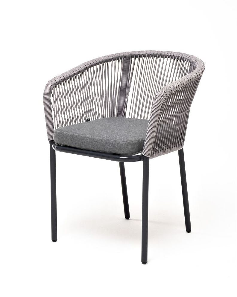 Плетеный стул из роупа Марсель серый, черный каркас