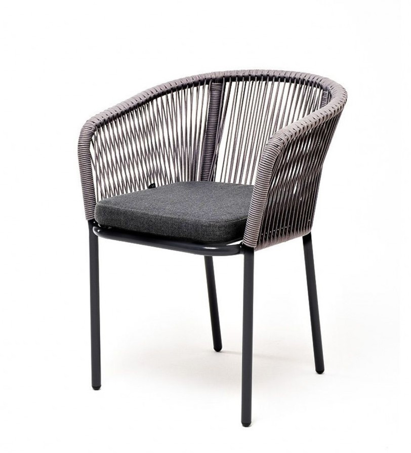 Плетеный стул из роупа Марсель серый меланж плетеный стул из роупа лион коричневый ткань темно серая