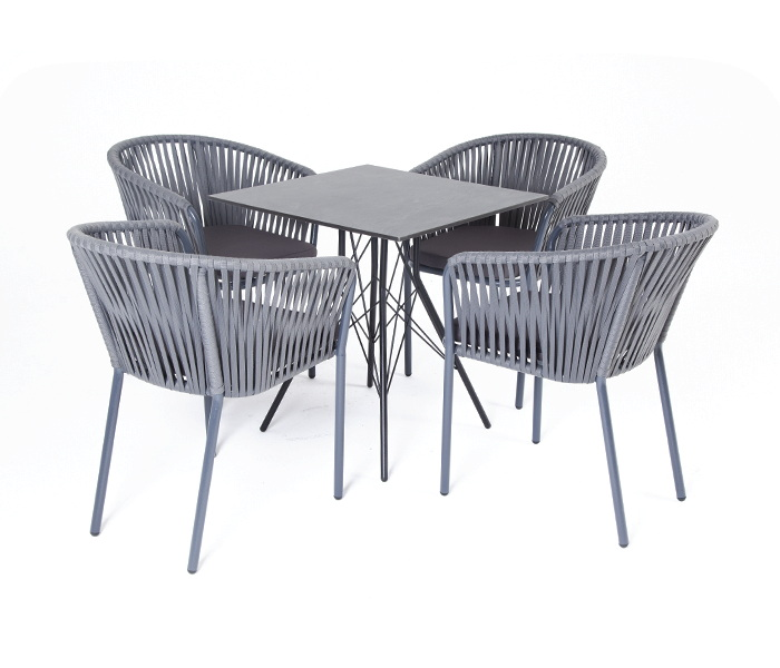 Обеденная группа Конте-B 4 плетеный стул из роупа бордо серый