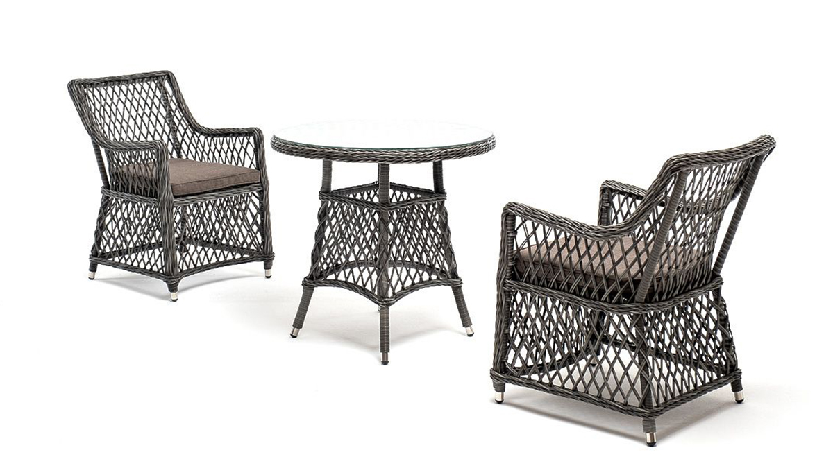 Обеденная группа Эспрессо–80 L графит плетеный стул из роупа лион коричневый ткань темно серая