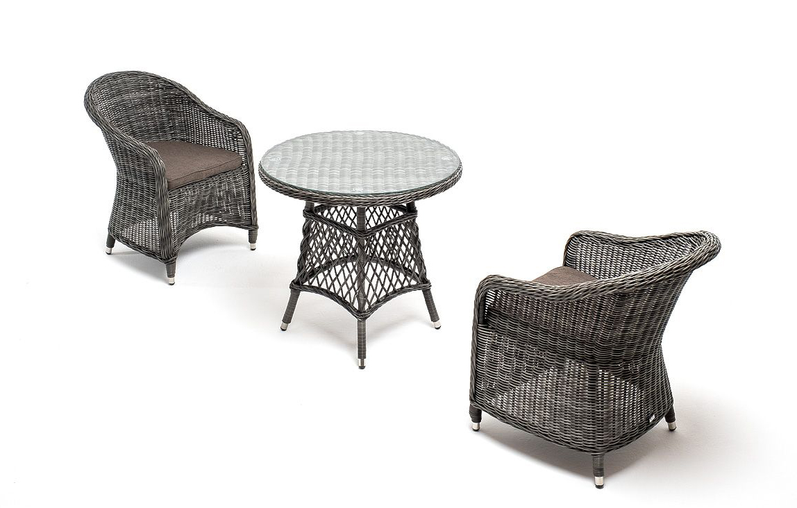 Обеденная группа Эспрессо–80 R графит плетеный стул из роупа лион коричневый ткань темно серая