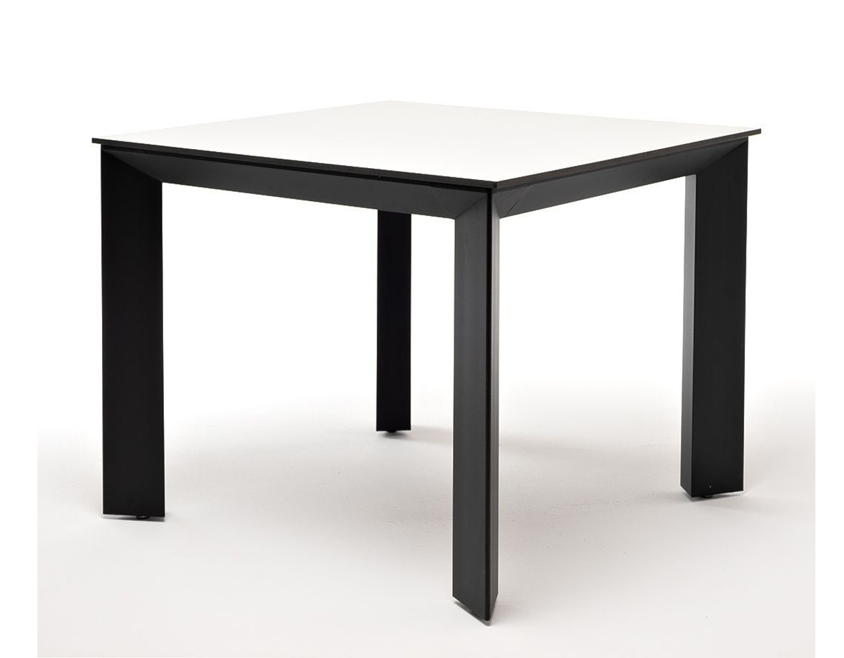 Обеденный стол из HPL 90 Венето молочный, каркас черный стул tintin bluvel 14 grey каркас