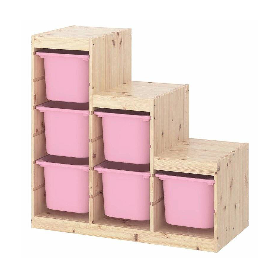 Ящик для хранения с контейнерами TROFAST 6Б розовый Икеа система хранения deko