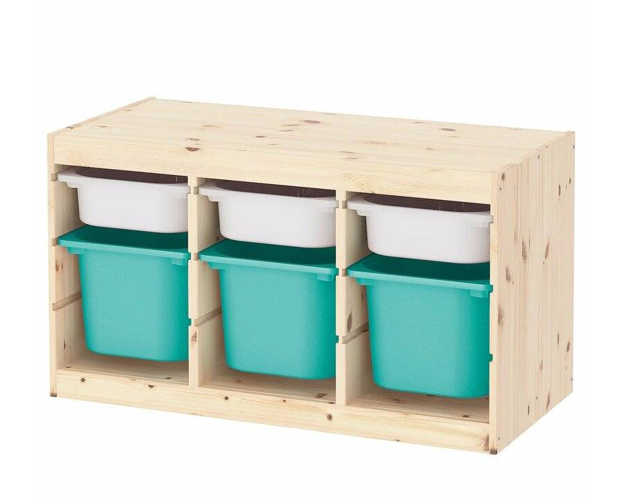 Ящик для хранения с контейнерами TROFAST 3М/3Б белый/бирюзовый Икеа подарочный ящик 34×21 5×10 5 см деревянный с закрывающейся крышкой без покраски