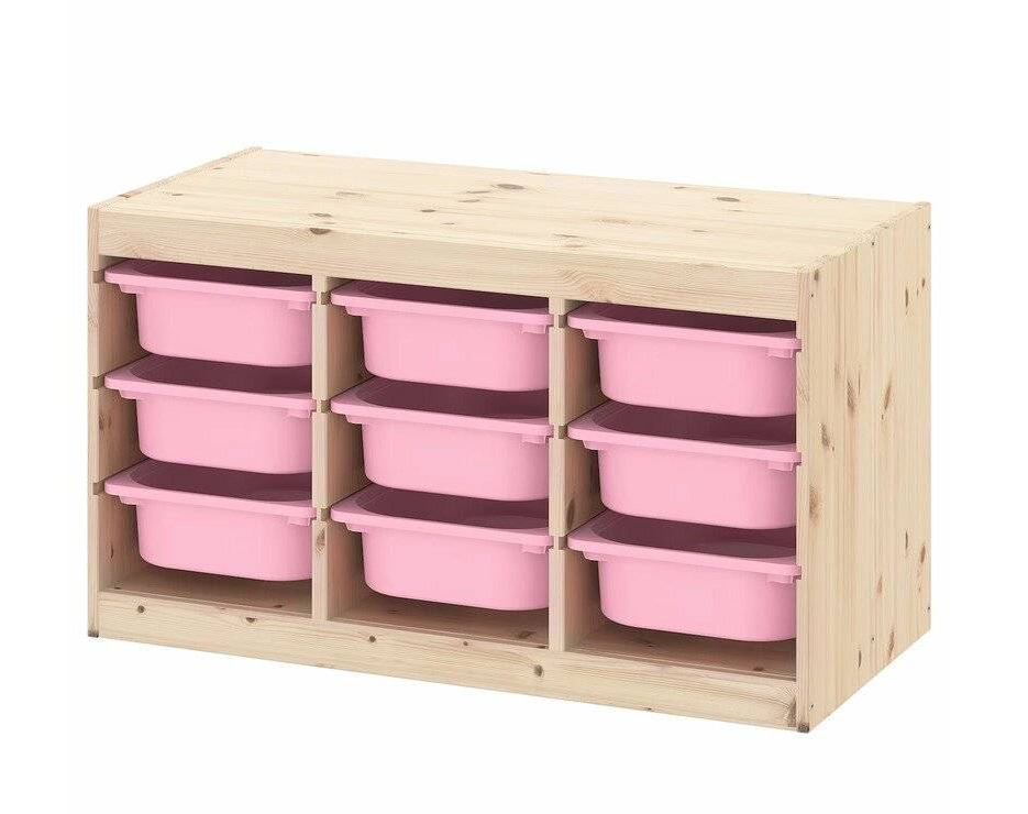Ящик для хранения с контейнерами TROFAST 9М розовый Икеа подарочный ящик 34×21 5×10 5 см деревянный с закрывающейся крышкой без покраски