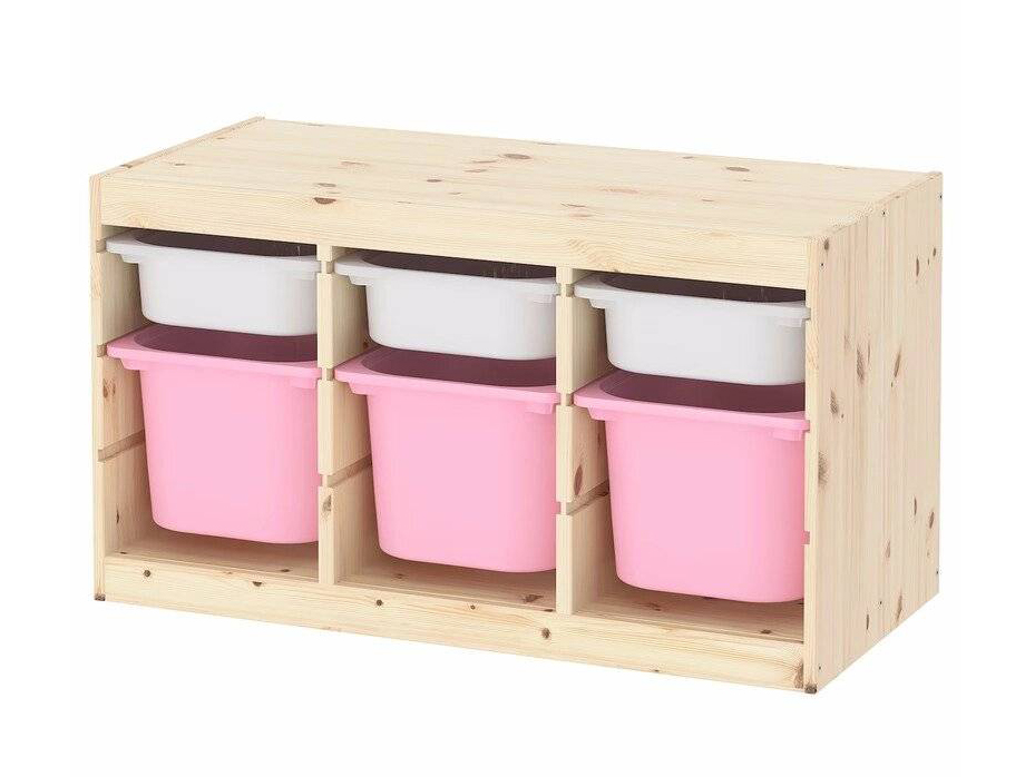 Ящик для хранения с контейнерами TROFAST 3М/3Б белый/розовый Икеа плетеная корзина для хранения доляна
