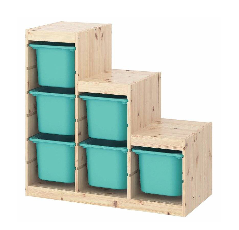 Ящик для хранения с контейнерами TROFAST 6Б бирюзовый Икеа банки для хранения