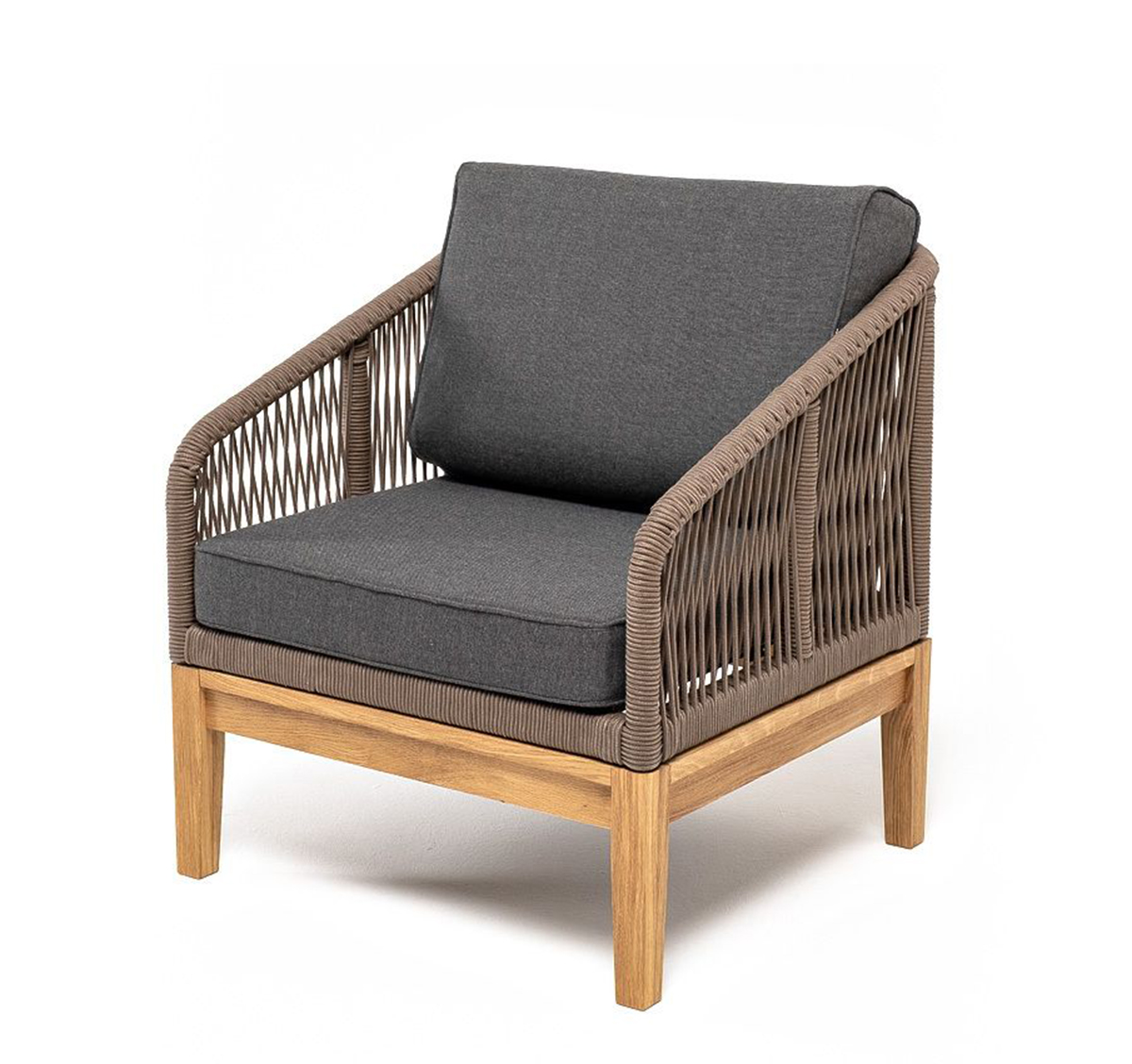 Плетеное кресло из роупа Канны дуб, серо-коричневое кресло плетеное из роупа канны серо коричневое с белым каркасом