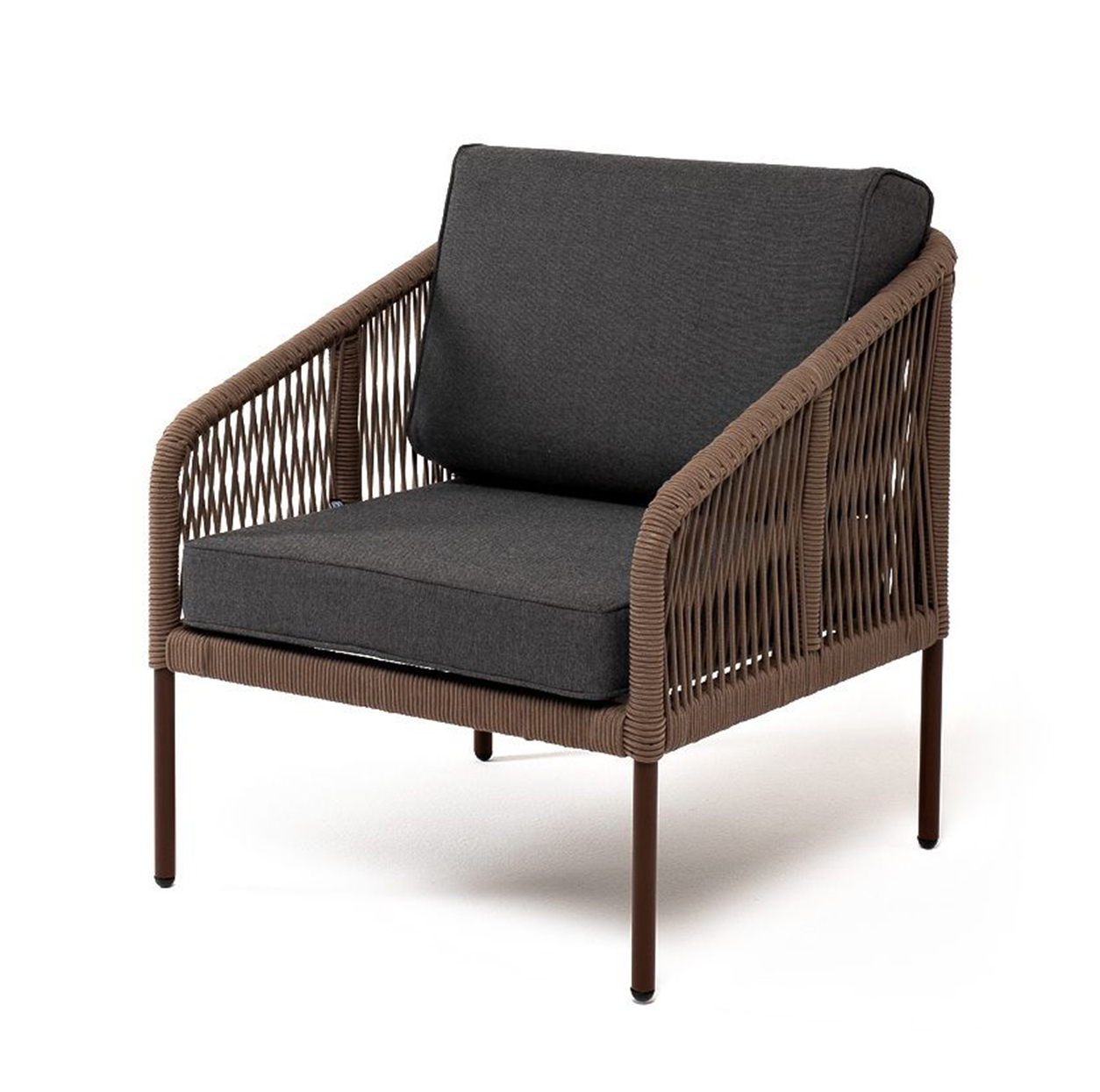 Плетеное кресло из роупа Канны серо-коричневое плетеное кресло равенна коричневое с белой подушкой