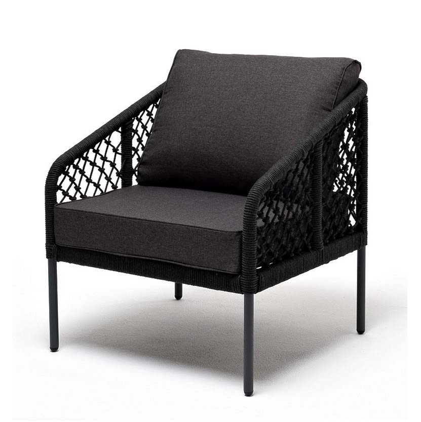 Кресло плетеное из роупа Канны темно-серый, ткань Savana Grafit кресло компьютерное tc driver ткань чёрное с красным 55х49х126 см