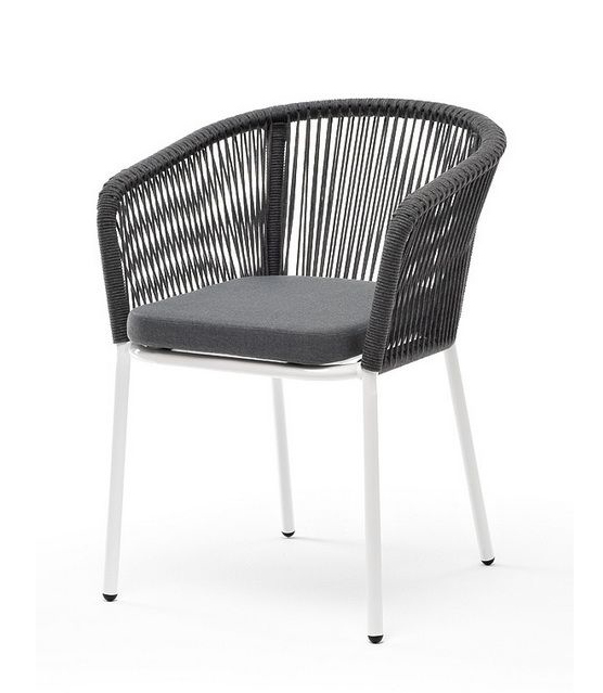 Плетеный стул из роупа Марсель серый, белый каркас стул из роупа монако