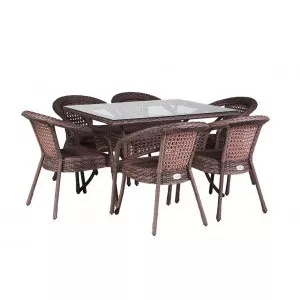 Комплект DECO PLUS 6 с прямоугольным столом коричневый