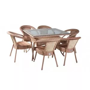 Комплект DECO PLUS 6 с прямоугольным столом светло-коричневый