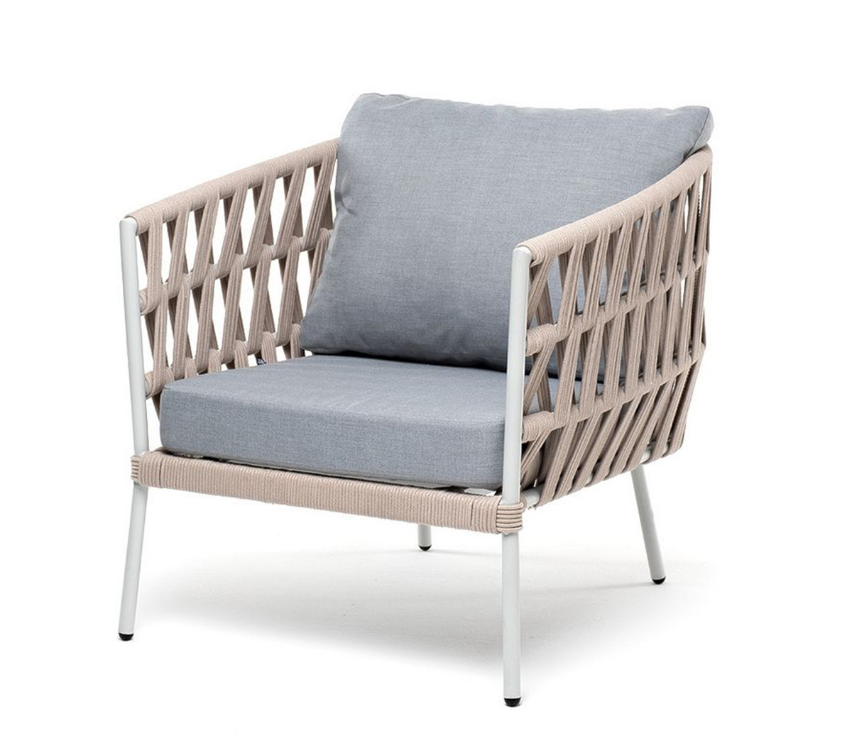 Плетеное кресло Диего из роупа бежевое, ткань светло-серая скамья malden grey ткань экокожа