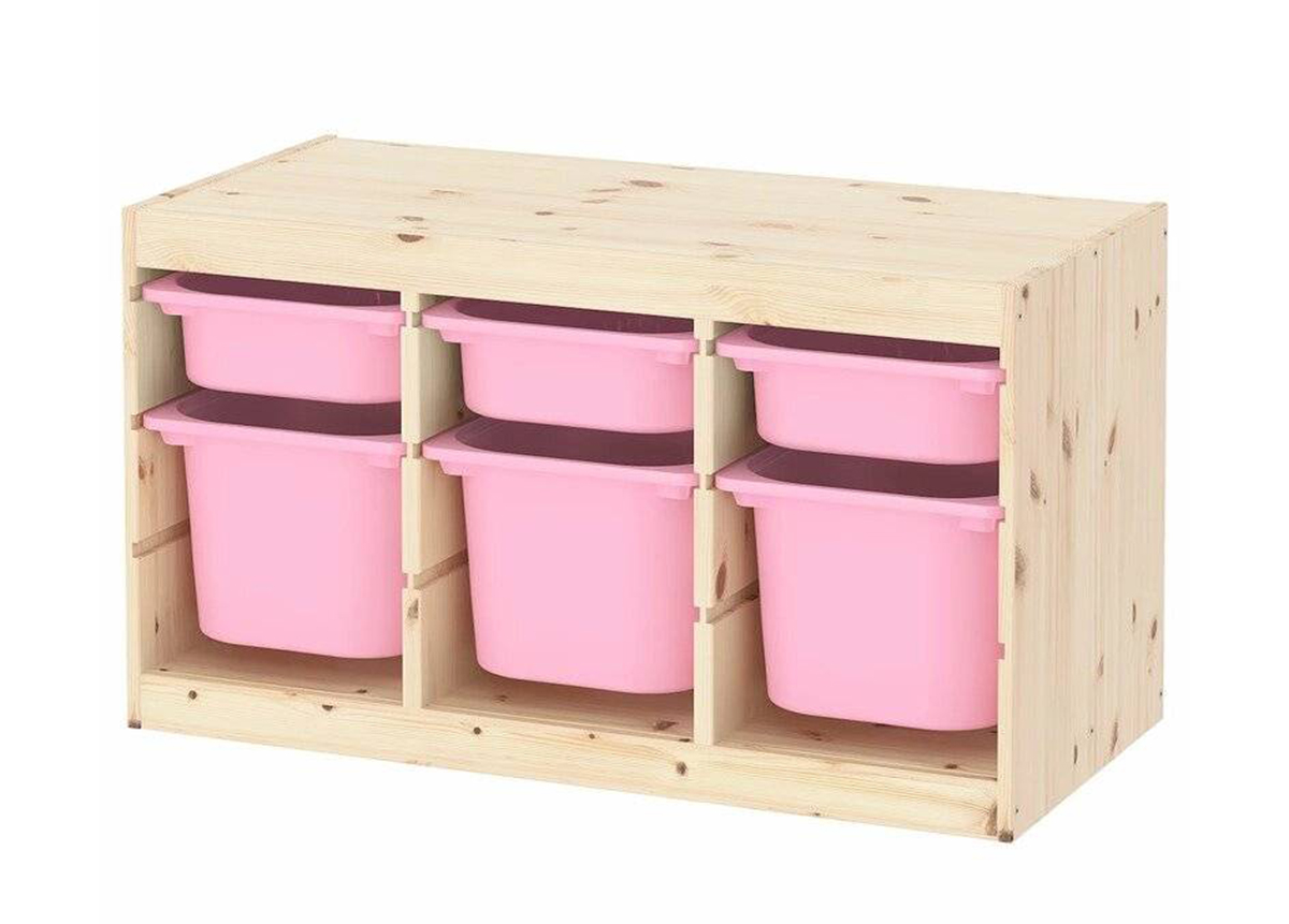 Ящик для хранения с контейнерами TROFAST 3М/3Б розовый Икеа банки для хранения