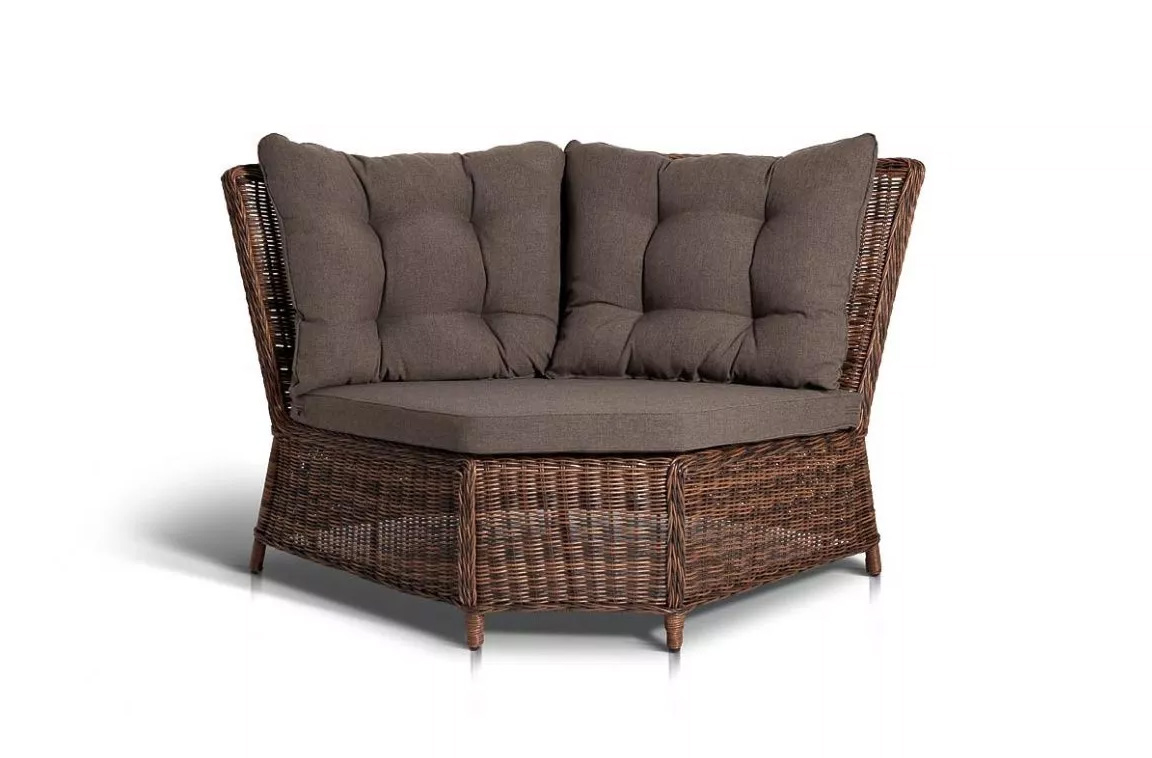 Плетеный угловой диванный модуль Бергамо Brown модуль угловой с подушками лунго brown