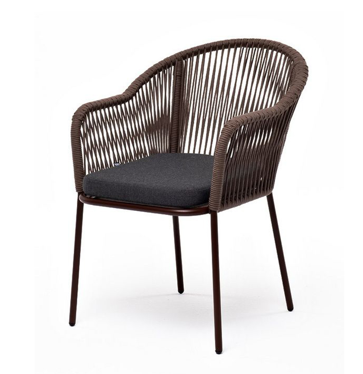 Плетеный стул из роупа Лион коричневый, ткань темно-серая кресло плетеное из роупа канны темно серый ткань savana grafit