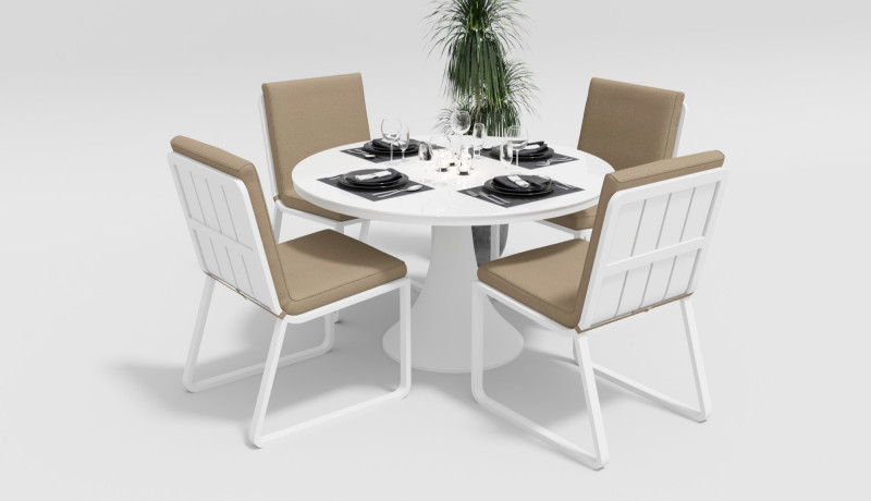 Обеденная группа Voglie Round White бежевая обеденная группа для столовой и гостиной ривьера 4 стула асти аврора вайт экокожа белый лдсп белый стекло