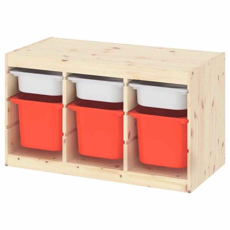 Ящик для хранения с контейнерами TROFAST 3М/3Б белый/красный Икеа короб для хранения доляна