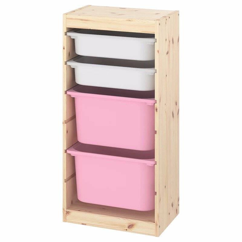 Ящик для хранения с контейнерами TROFAST 2М/2Б белый/розовый Икеа система хранения двк