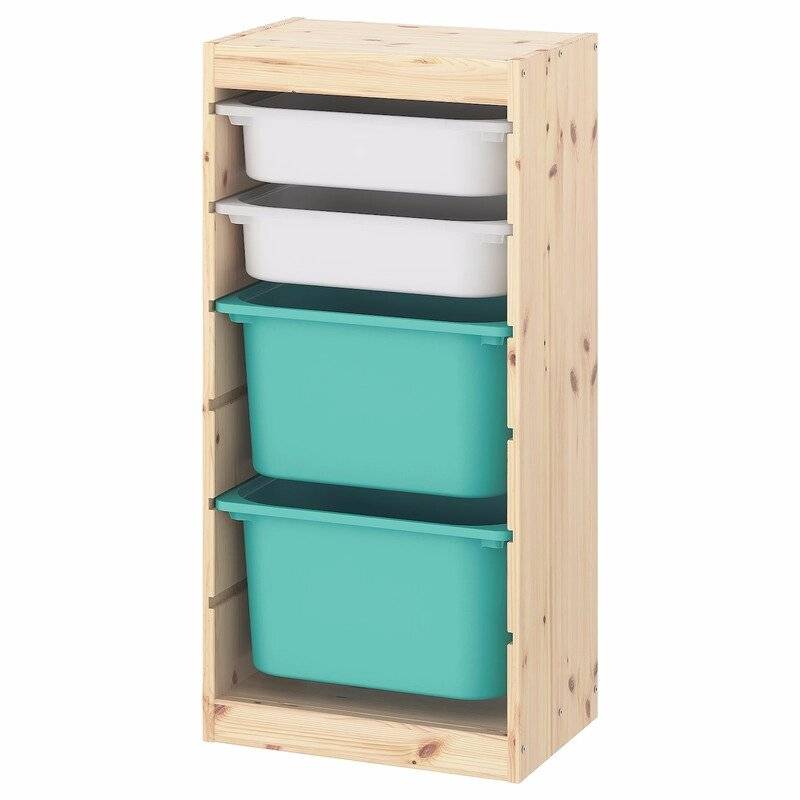 Ящик для хранения с контейнерами TROFAST 2М/2Б белый/бирюзовый Икеа контейнеры для хранения мелочей 2 5 × 2 3 × 3 4 см 3 шт прозрачный