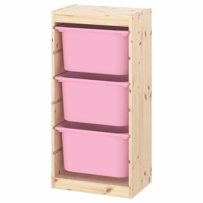 Ящик для хранения с контейнерами TROFAST 3Б розовый Икеа короб для хранения доляна