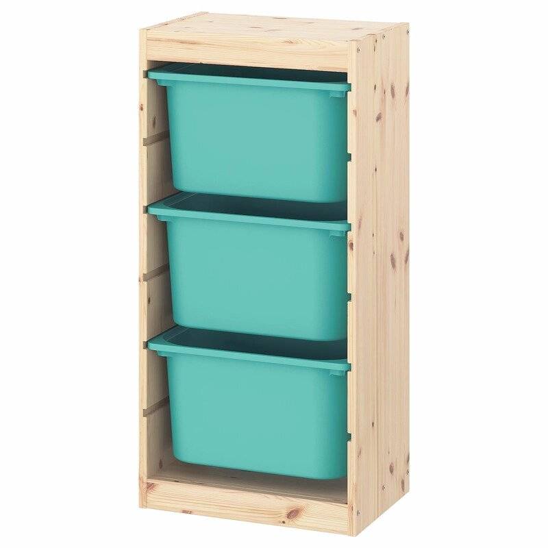 Ящик для хранения с контейнерами TROFAST 3Б бирюзовый Икеа
